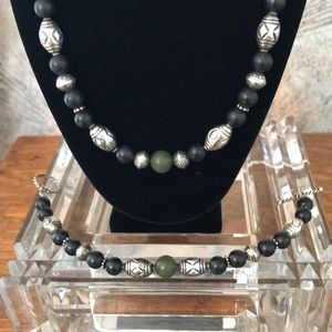 Vintage Jet Beads & Silver Necklace Set